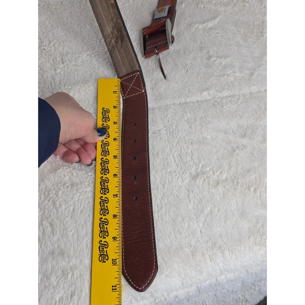Carhartt Vintage M's Brown Genuine Leather Canvas Camo Belt Sz‎ 36 Triple Stitch